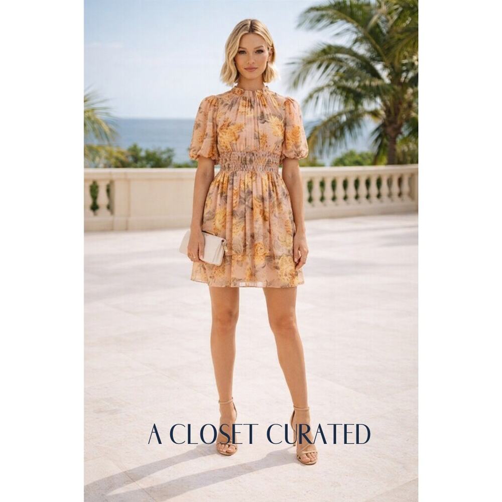 Anthropologie Amaranth Puff-Sleeved Mini Dress Small Pink NWT